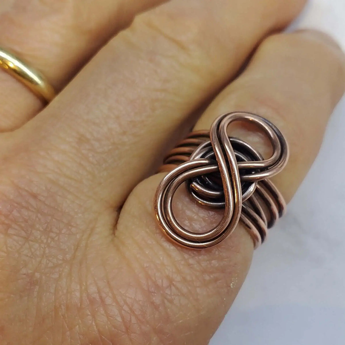 Handmade Copper Sculpted Double Infinity Eternity Ring