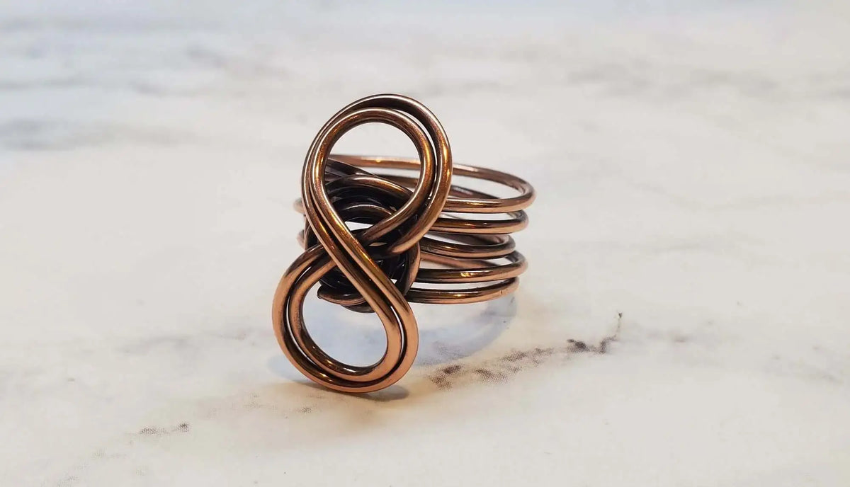 Handmade Copper Sculpted Double Infinity Eternity Ring