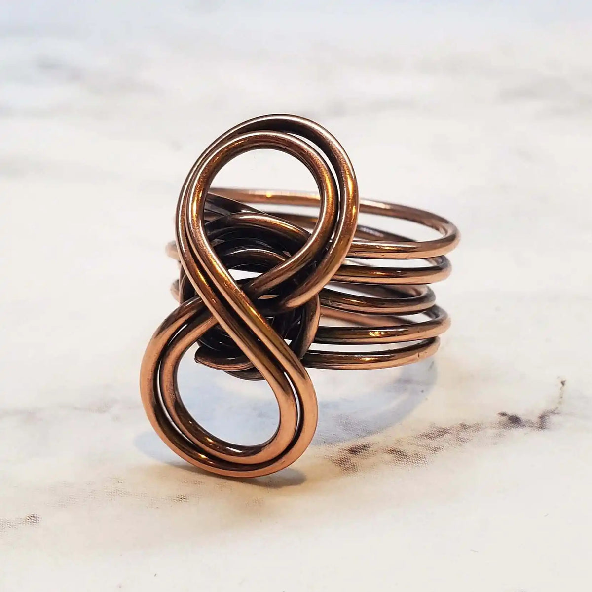 Handmade Copper Sculpted Double Infinity Eternity Ring