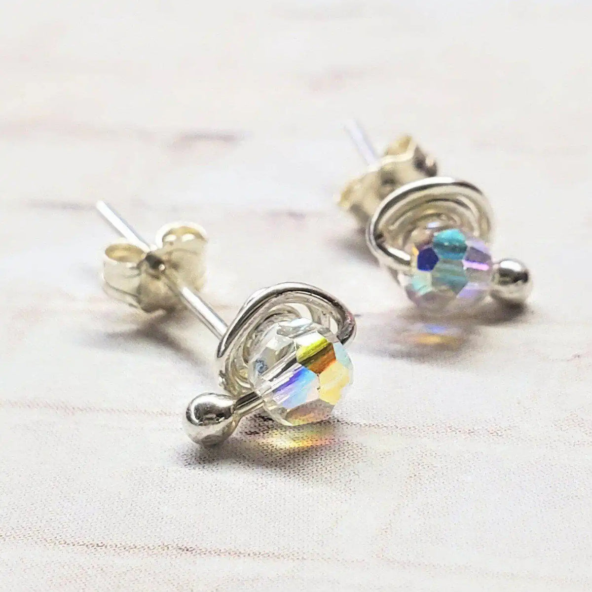 4mm Handmade Silver Crystal Spiral Ear Studs