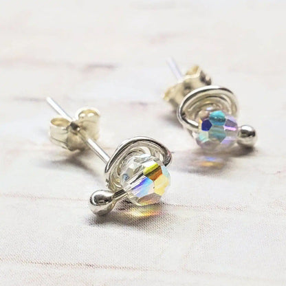 4mm Handmade Silver Crystal Spiral Ear Studs
