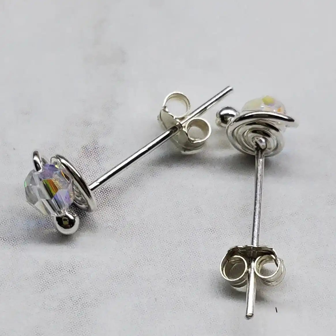 4mm Handmade Silver Crystal Spiral Ear Studs
