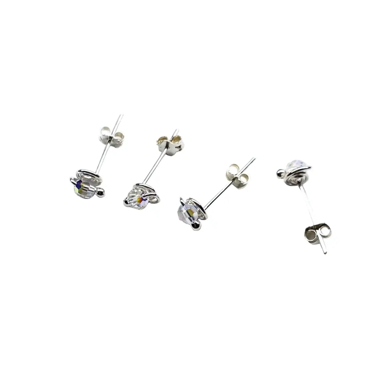 4mm Handmade Silver Crystal Spiral Ear Studs