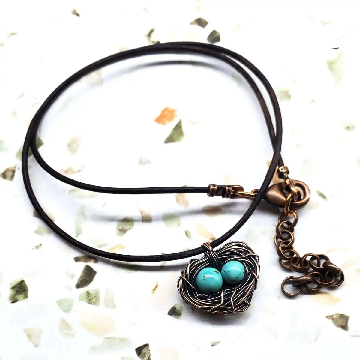 Handmade Copper Robin Nest Necklace With Up to 5 Beads