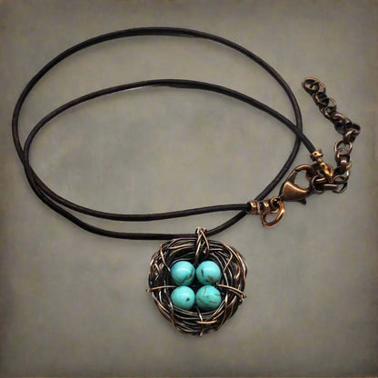 Handmade Copper Robin Nest Necklace With Up to 5 Beads