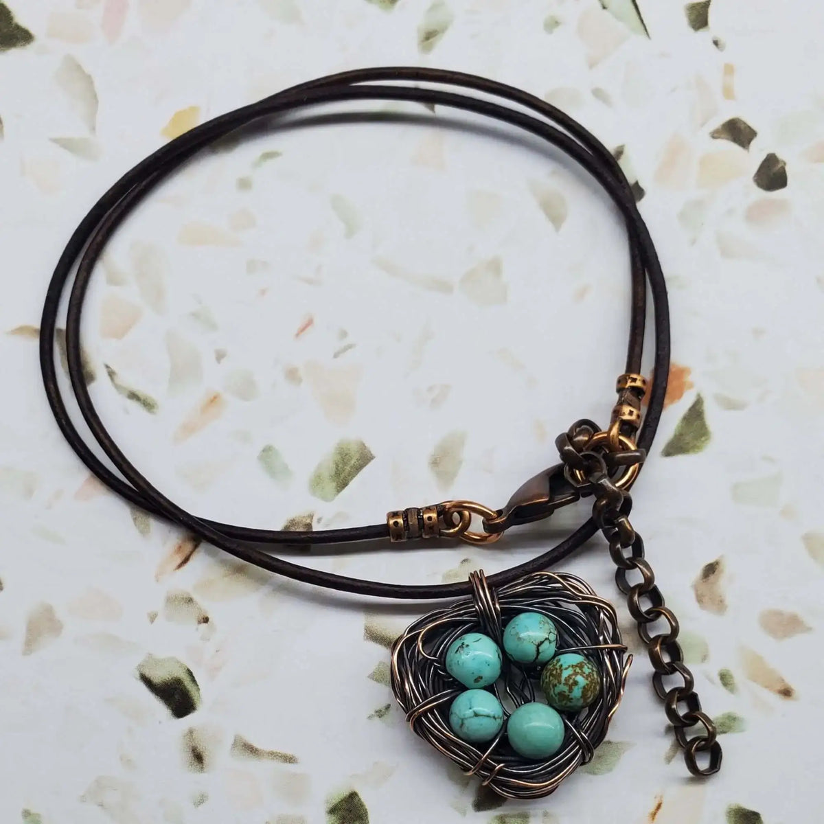 Handmade Copper Robin Nest Necklace With Up to 5 Beads