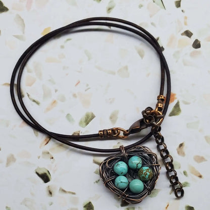 Handmade Copper Robin Nest Necklace With Up to 5 Beads