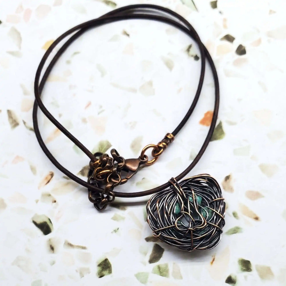 Handmade Copper Robin Nest Necklace With Up to 5 Beads