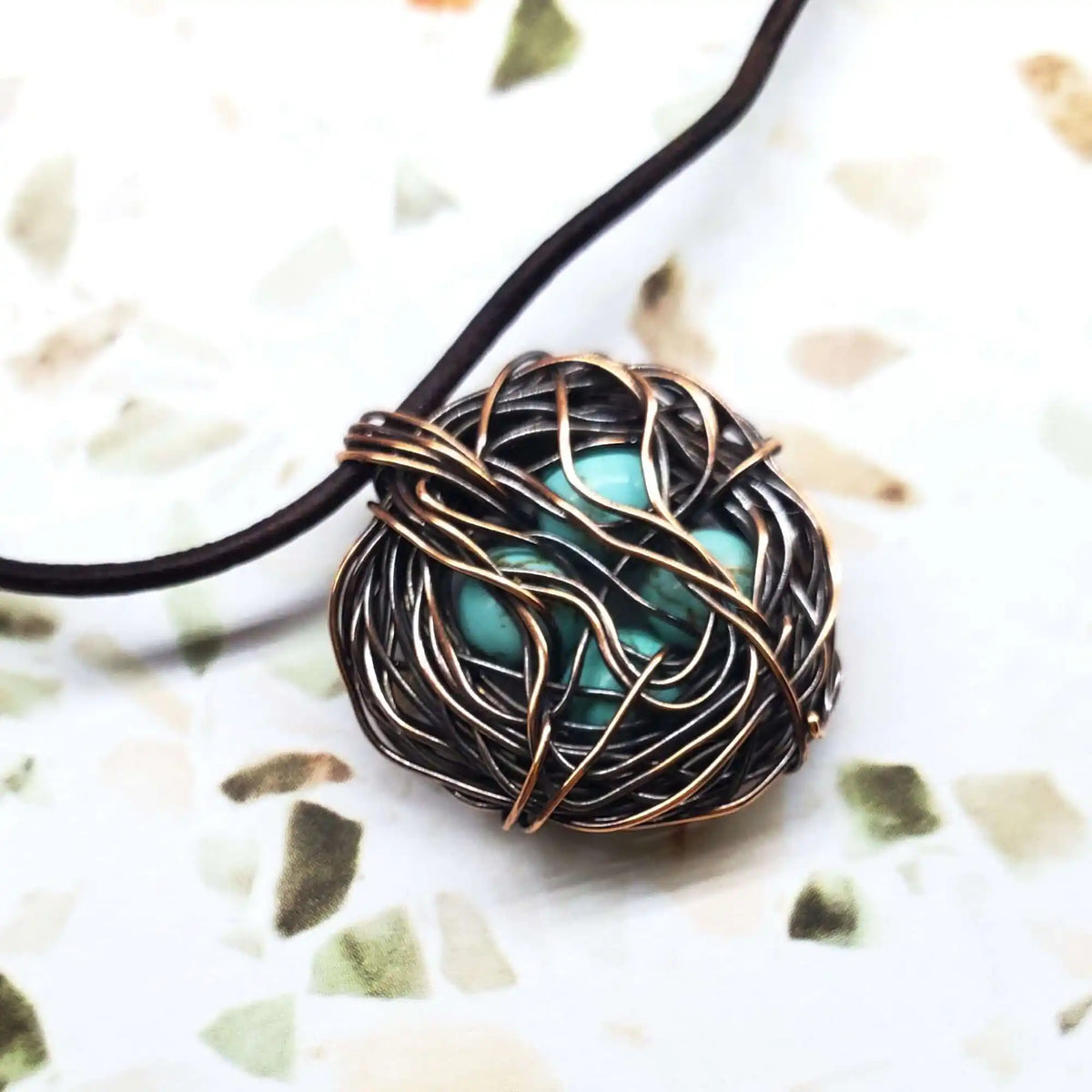 Handmade Copper Robin Nest Necklace With Up to 5 Beads