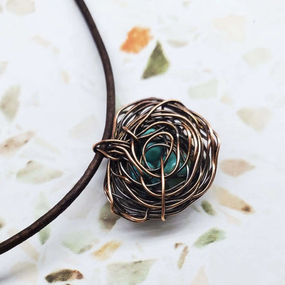 Handmade Copper Robin Nest Necklace With Up to 5 Beads