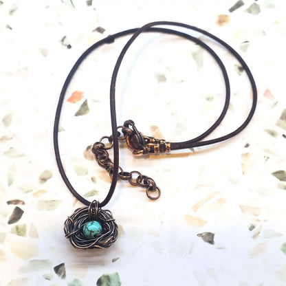 Handmade Copper Robin Nest Necklace With Up to 5 Beads