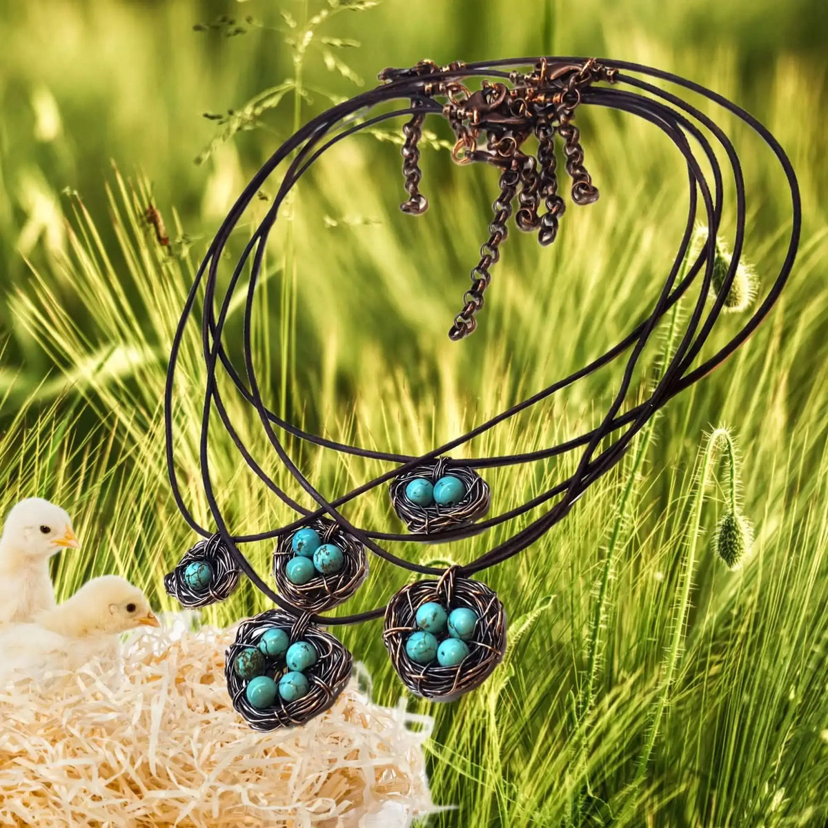 Handmade Copper Robin Nest Necklace With Up to 5 Beads