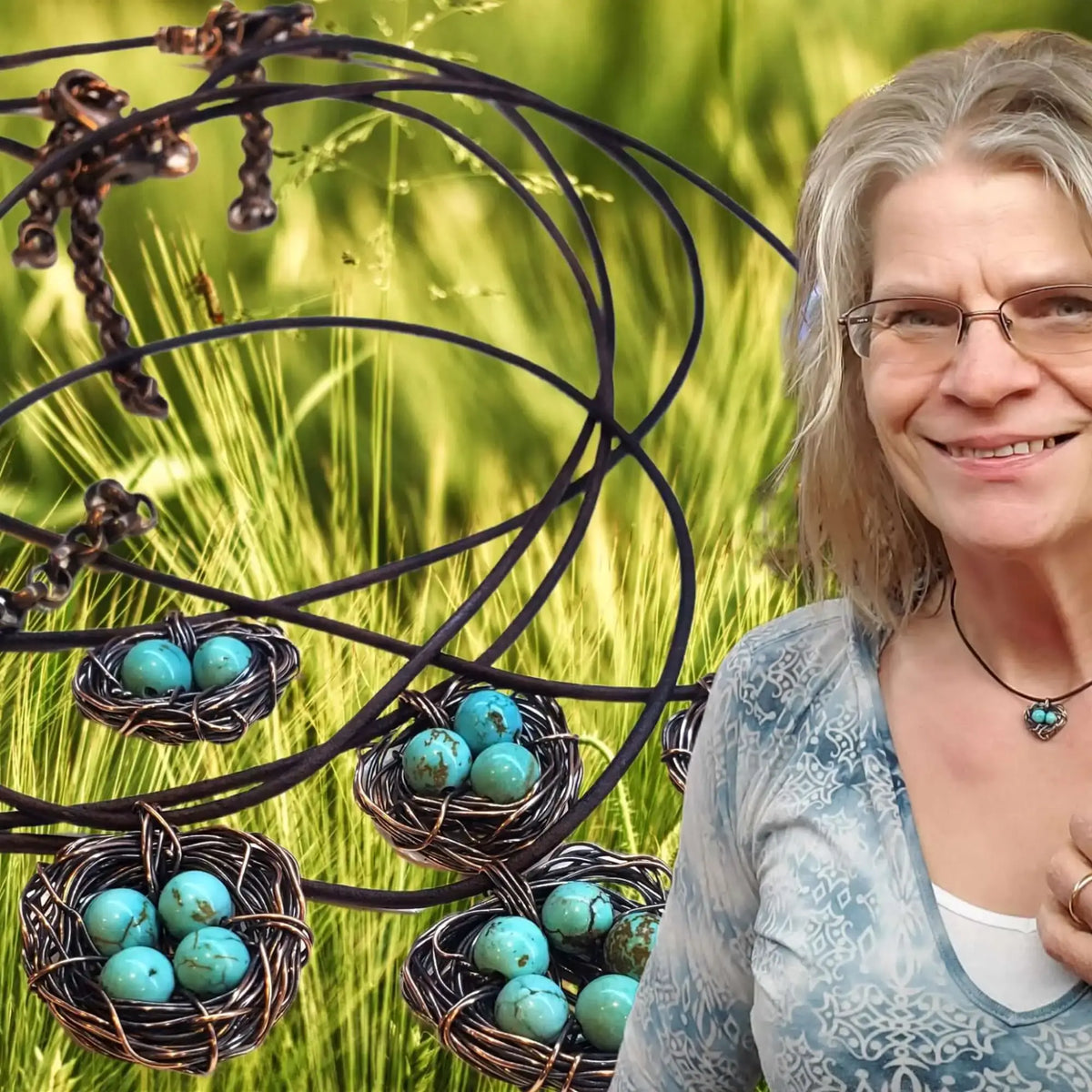 Handmade Copper Robin Nest Necklace With Up to 5 Beads