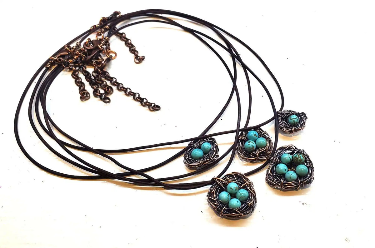 Handmade Copper Robin Nest Necklace With Up to 5 Beads
