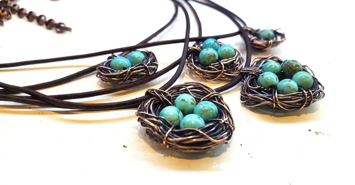 Handmade Copper Robin Nest Necklace With Up to 5 Beads