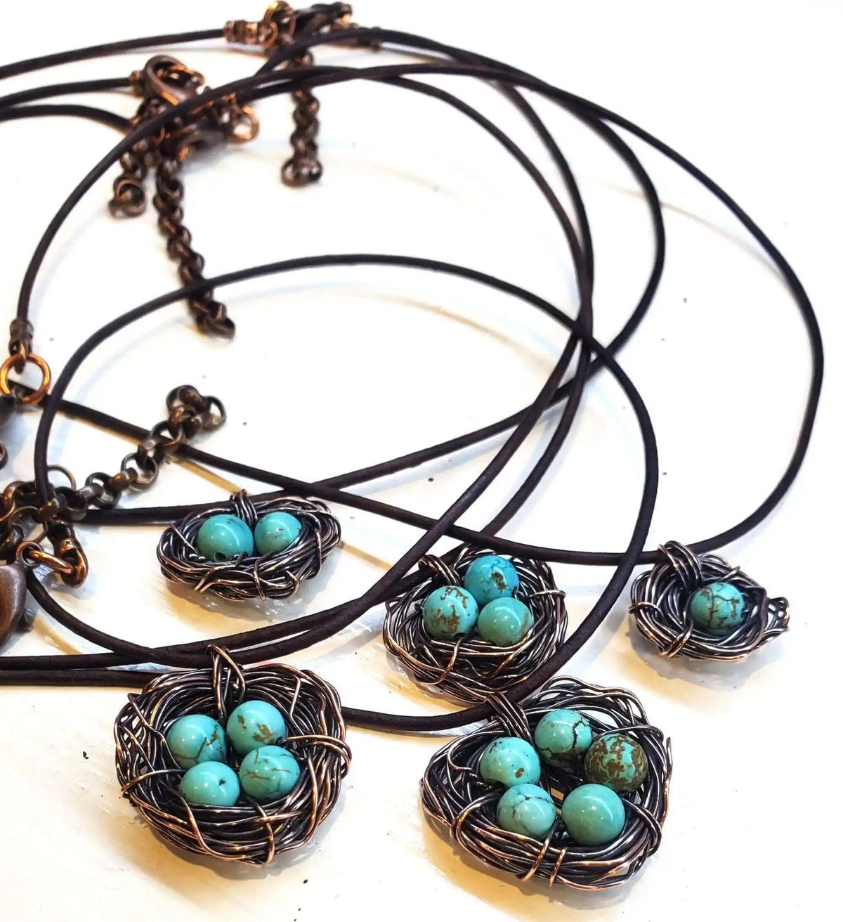 Handmade Copper Robin Nest Necklace With Up to 5 Beads