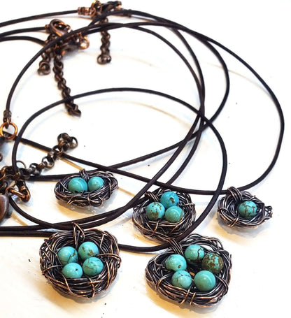 Handmade Copper Robin Nest Necklace With Up to 5 Beads
