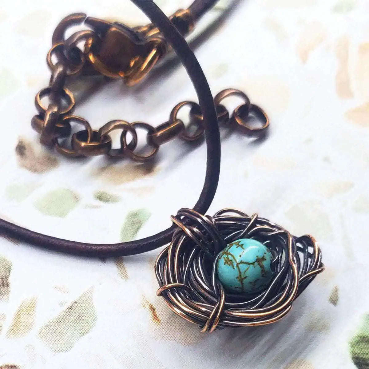 Handmade Copper Robin Nest Necklace With Up to 5 Beads