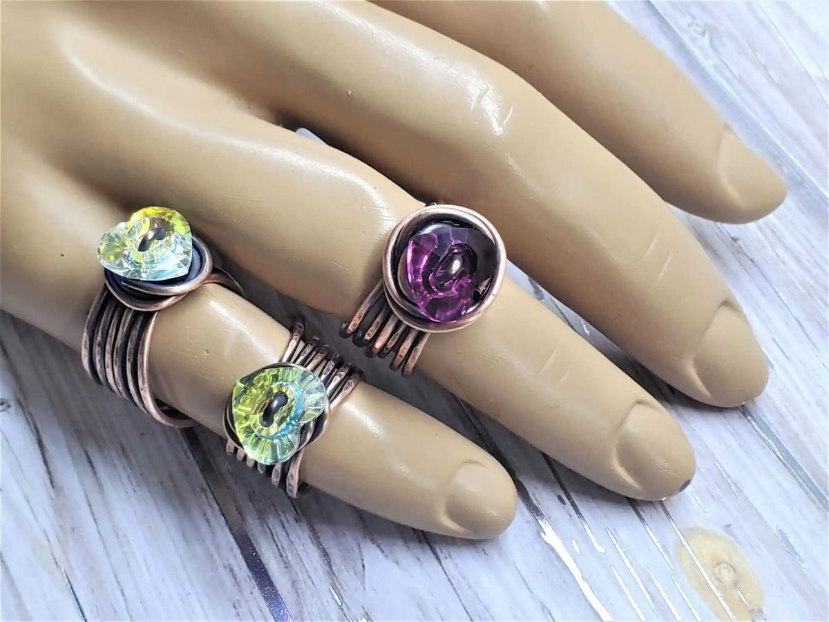 Handmade Copper Wire Wrapped Crystal Heart Glam Ring by Alexa Martha