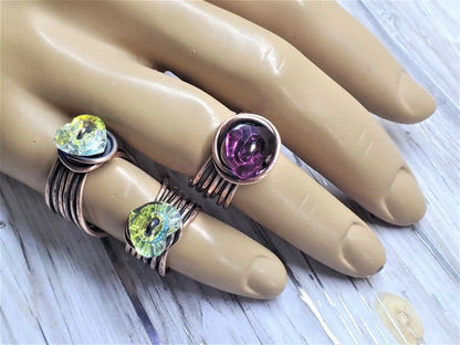 Handmade Copper Wire Wrapped Crystal Heart Glam Ring by Alexa Martha