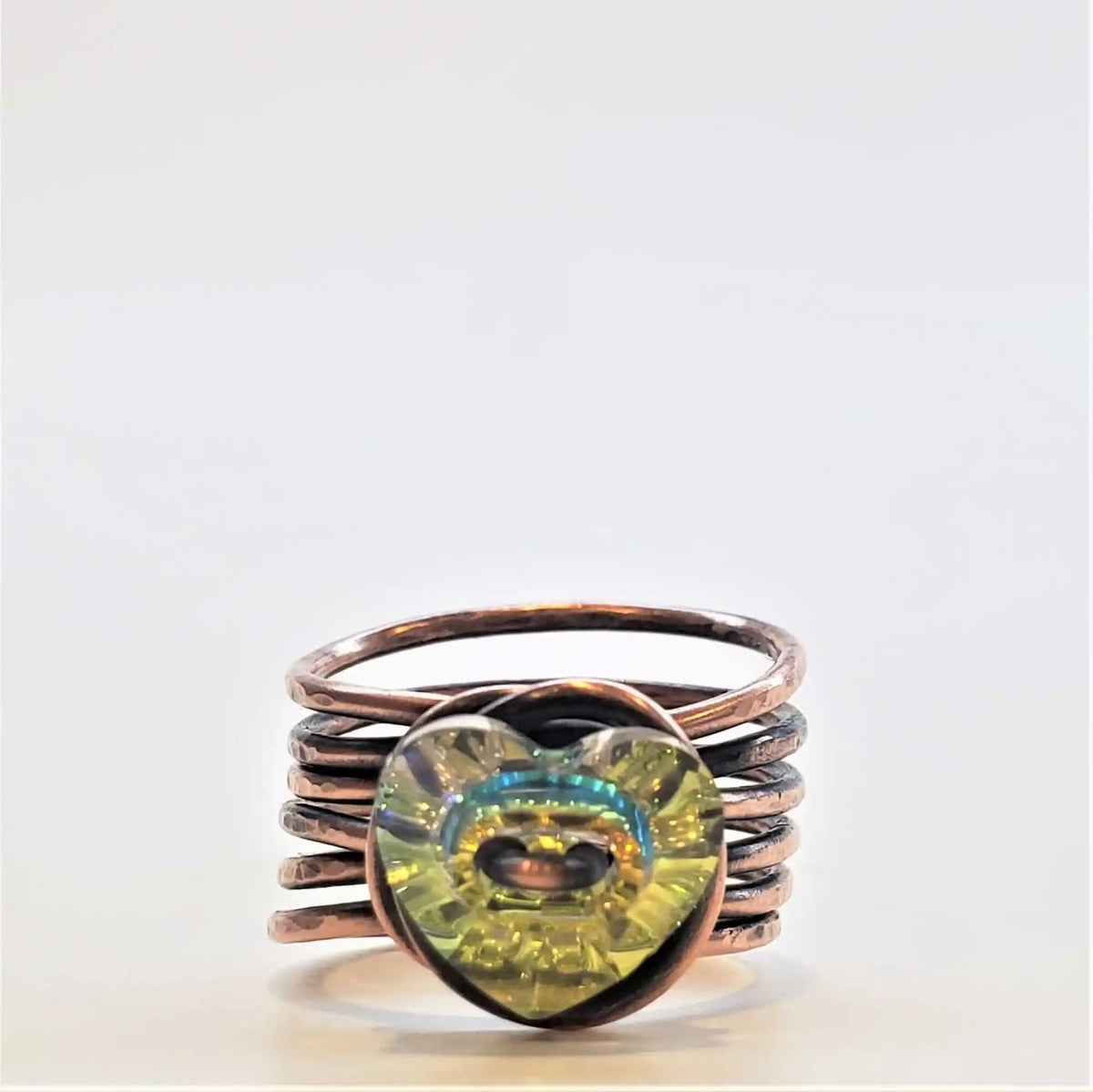 Handmade Copper Wire Wrapped Crystal Heart Glam Ring by Alexa Martha