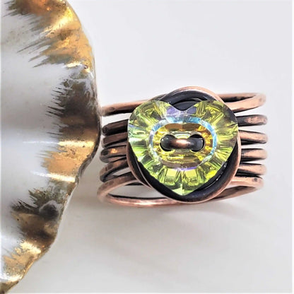 Handmade Copper Wire Wrapped Crystal Heart Glam Ring by Alexa Martha