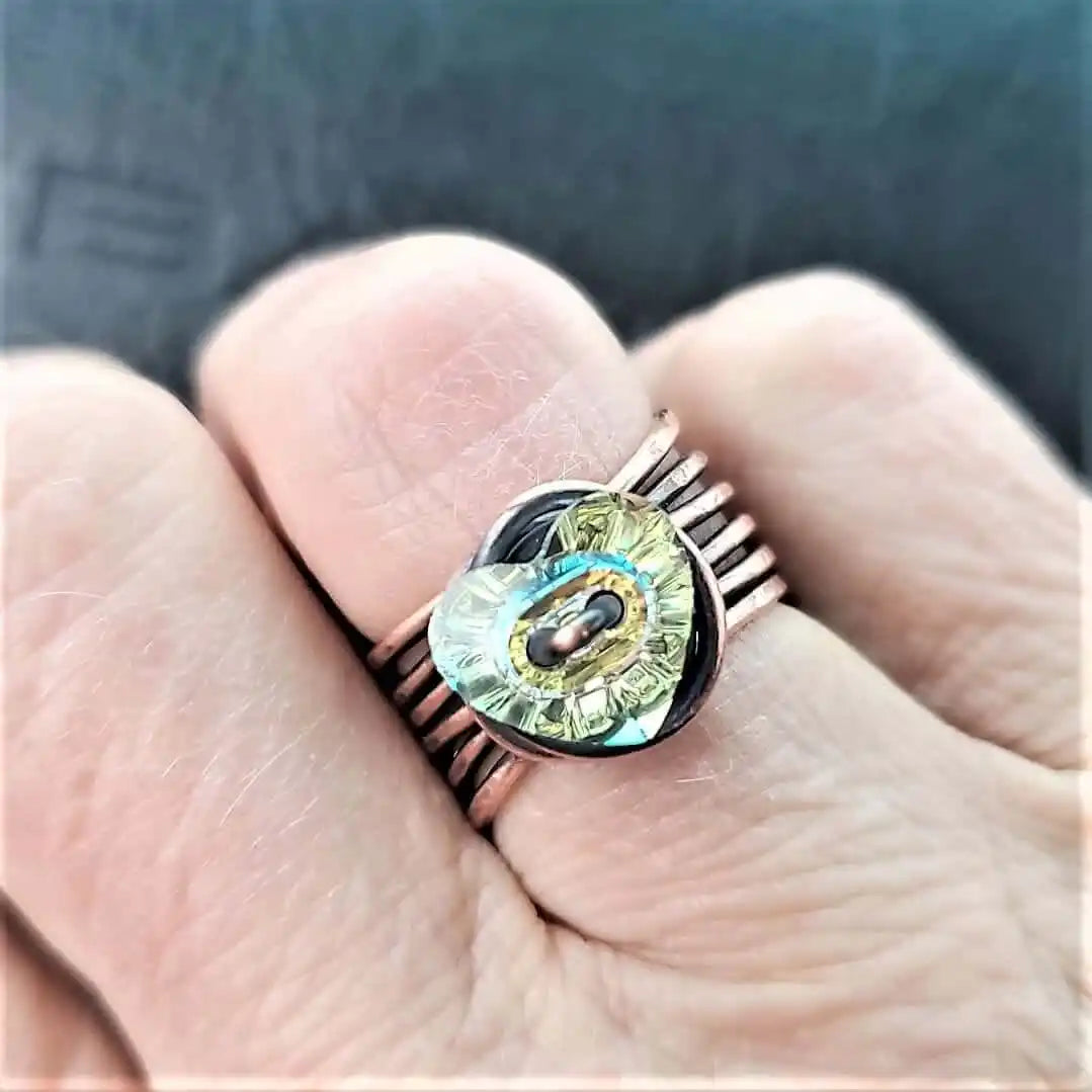 Handmade Copper Wire Wrapped Crystal Heart Glam Ring by Alexa Martha