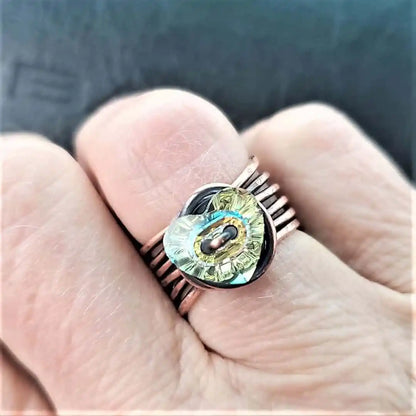 Handmade Copper Wire Wrapped Crystal Heart Glam Ring by Alexa Martha
