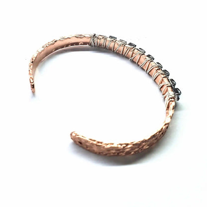 Silver Wire Wrapped Crystal Textured Copper Cuff Set