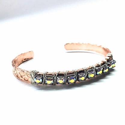 Silver Wire Wrapped Crystal Textured Copper Cuff Set