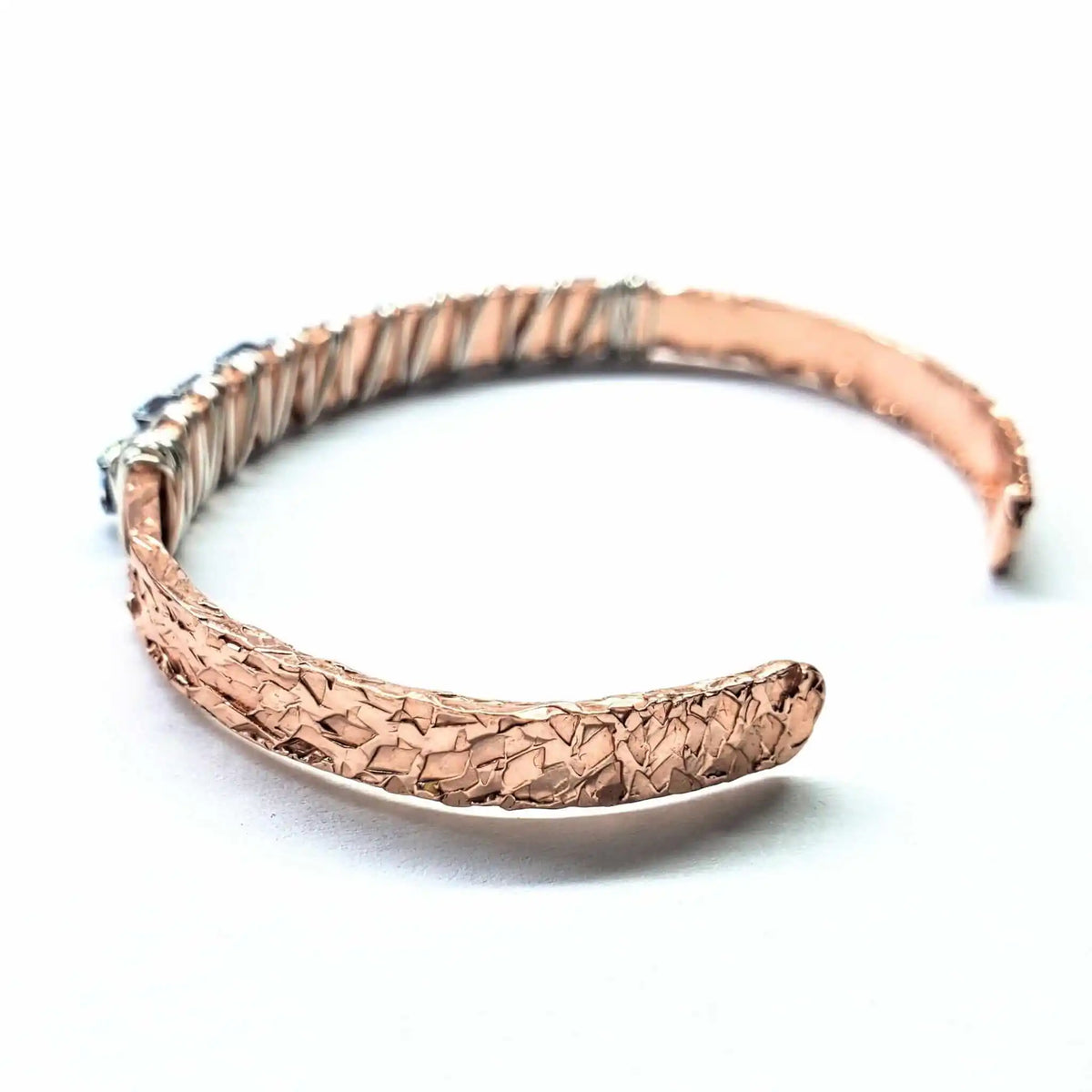 Silver Wire Wrapped Crystal Textured Copper Cuff Set