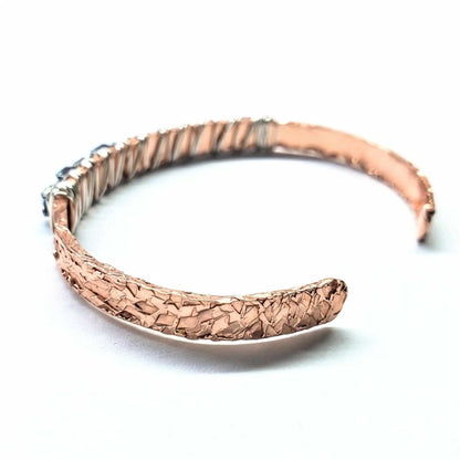 Silver Wire Wrapped Crystal Textured Copper Cuff Set