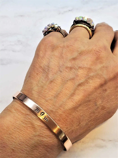 Handmade MOM Stamped Copper Cuff