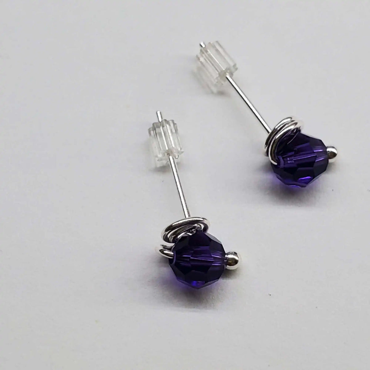 Handmade 6mm Silver Spiral Crystal Stud Earrings