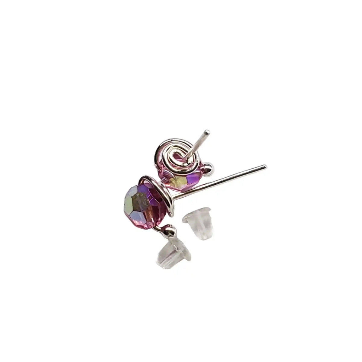 Handmade 6mm Silver Spiral Crystal Stud Earrings