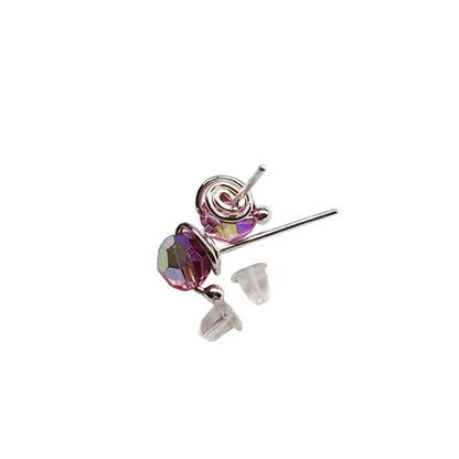 Handmade 6mm Silver Spiral Crystal Stud Earrings