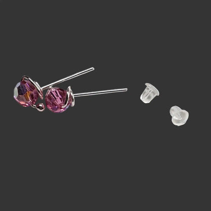 Handmade 6mm Silver Spiral Crystal Stud Earrings