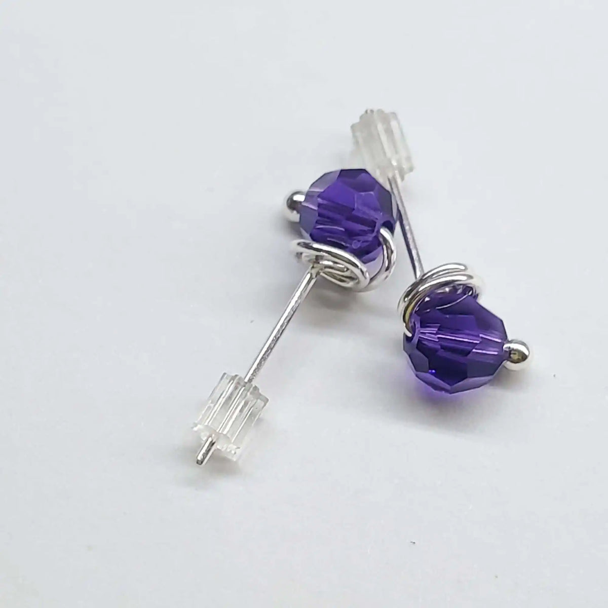 Handmade 6mm Silver Spiral Crystal Stud Earrings