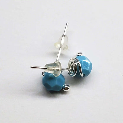 Handmade 6mm Silver Spiral Crystal Stud Earrings