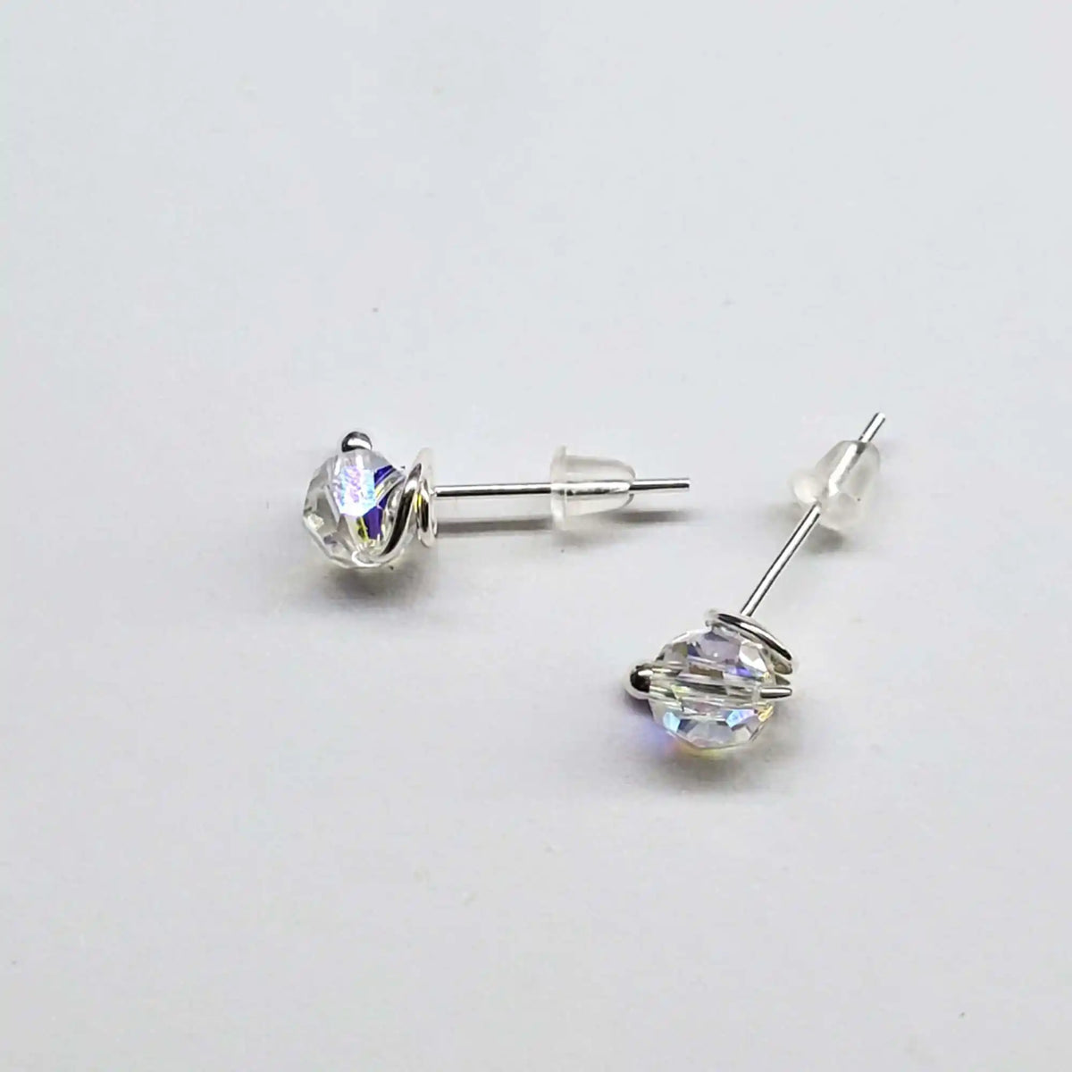 Handmade 6mm Silver Spiral Crystal Stud Earrings