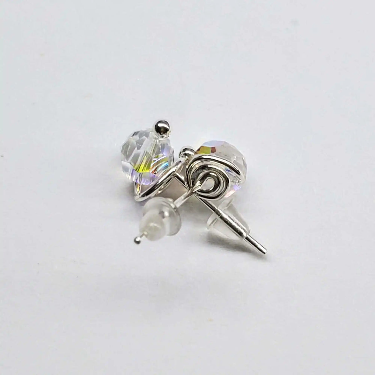 Handmade 6mm Silver Spiral Crystal Stud Earrings