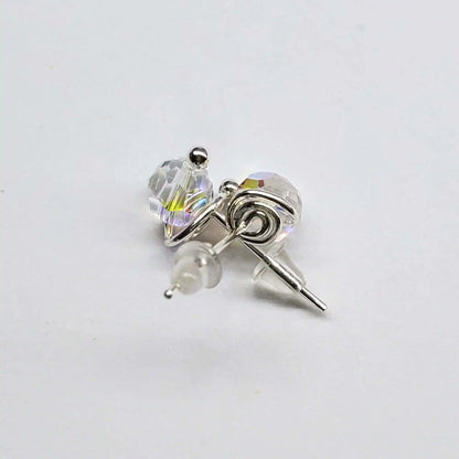 Handmade 6mm Silver Spiral Crystal Stud Earrings