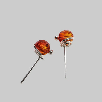 Handmade 6mm Silver Spiral Crystal Stud Earrings