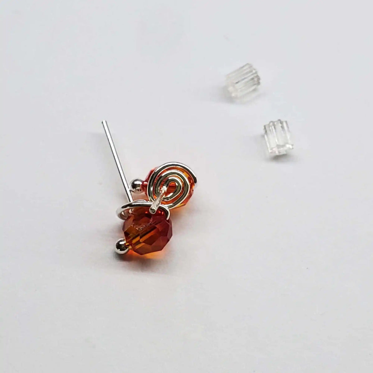 Handmade 6mm Silver Spiral Crystal Stud Earrings