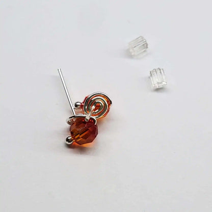 Handmade 6mm Silver Spiral Crystal Stud Earrings