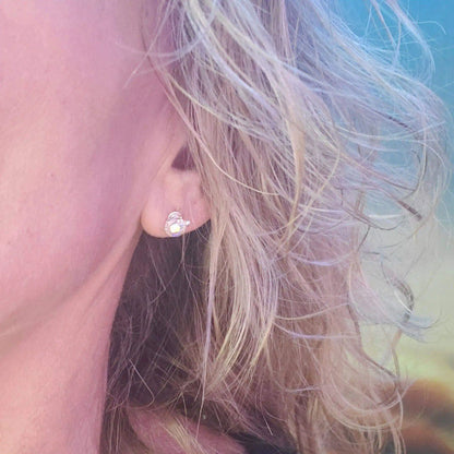Handmade 6mm Silver Spiral Crystal Stud Earrings
