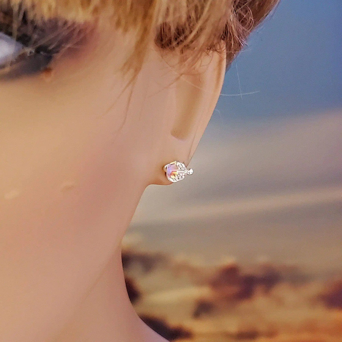Handmade 6mm Silver Spiral Crystal Stud Earrings