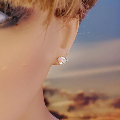 Handmade 6mm Silver Spiral Crystal Stud Earrings