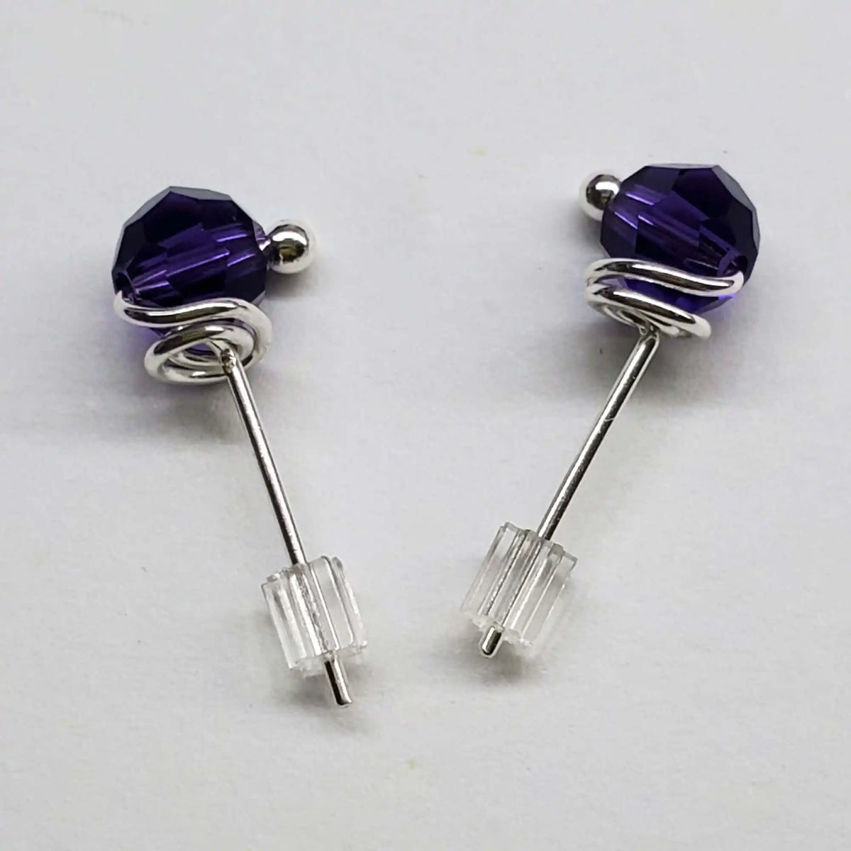 Handmade 6mm Silver Spiral Crystal Stud Earrings