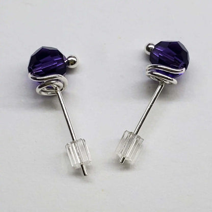 Handmade 6mm Silver Spiral Crystal Stud Earrings